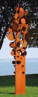 Casa Padrino Designer Stahl Garten Skulptur Münzbaum Rostfarben 75 x 70 x H. 260 cm