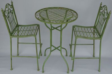 Casa Padrino Jugendstil Gartenmöbel Set Grün Rostfarben - 1 Bartisch & 2 Barstühle