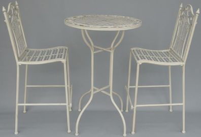 Casa Padrino Jugendstil Gartenmöbel Set Rustikal Weiß - 1 Bartisch & 2 Barstühle - No