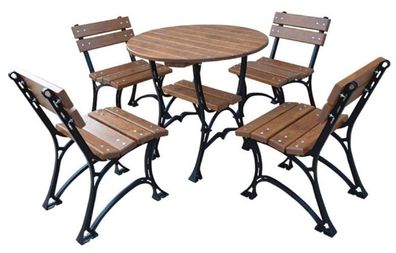 Casa Padrino Jugendstil Gartenmöbel Set Braun / Schwarz - 1 Gartentisch & 4 Gartenstü