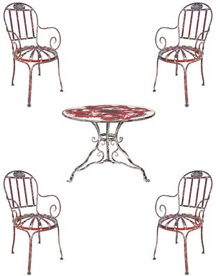 Casa Padrino Jugendstil Schmiedeeisen Gartenmöbel Set Antik Rot / Weiß - 1 Garten Tis