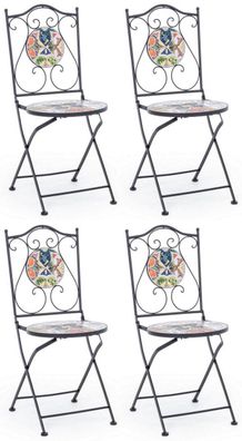 Casa Padrino Jugendstil Gartenstuhl 4er Set Schwarz / Mehrfarbig 39 x 47 x H. 92 cm
