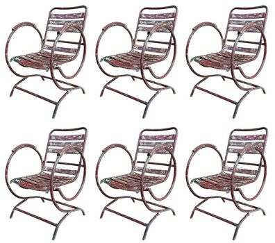 Casa Padrino Jugendstil Gartenstuhl Set Antik Rot 60 x 45 x H. 85 cm - Handgefertigte