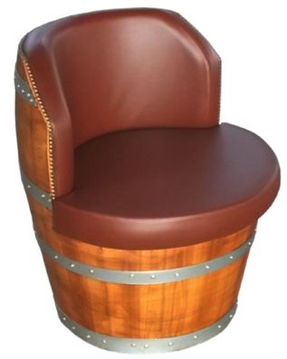 Casa Padrino Luxus Fass Sessel Braun / Naturfarben / Silber Ø 69 x H. 75 cm - Gepolst