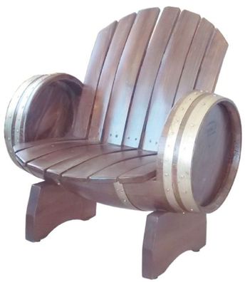 Casa Padrino Luxus Fass Sessel Braun / Silber 92 x 65 x H. 98 cm - Massivholz Weinfas