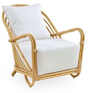 Casa Padrino Luxus Garten Lounge Sessel Naturfarben / Weiß 66 x 80 x H. 74 cm - Wette