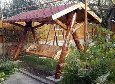 Casa Padrino Garten Schaukel Rustikal überdacht Hollywood Schaukel Mod S1 - Eiche Mas