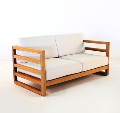 Casa Padrino Garten 2-er Sofa Rustikal "Miami" Weiss-Creme/Braun 140 x 40 x H70 cm