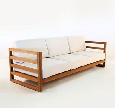 Casa Padrino Garten 3-er Sofa Rustikal "Miami" Weiss-Creme/Braun 200 x 40 x H70 cm