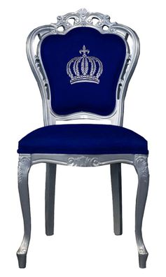 Pompöös by Casa Padrino Luxus Barock Esszimmerstuhl Blau / Silber - Pompööser Barock