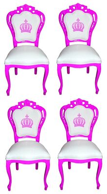 Pompöös by Casa Padrino Luxus Barock Esszimmerstühle Weiß / Magenta - Pompööse Barock