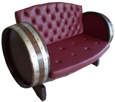 Casa Padrino Luxus Fass Sofa Bordeauxrot / Braun / Silber 160 x 65 x H. 85 cm - Gepol