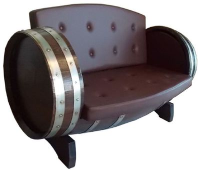 Casa Padrino Luxus Fass Sofa Braun / Silber 130 x 65 x H. 85 cm - Gepolstertes Massiv