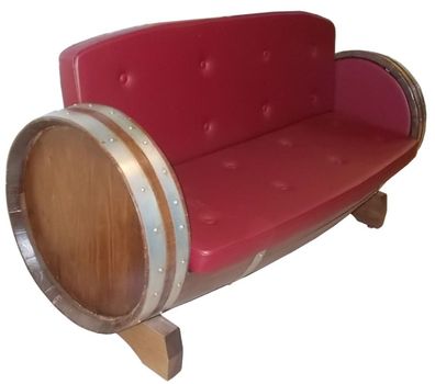 Casa Padrino Luxus Fass Sofa Rot / Braun / Silber 160 x 65 x H. 85 cm - Gepolstertes