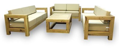 Casa Padrino Luxus Massivholz Gartenmöbel Set Beige / Naturfarben - 3 Sofas & 1 Couch