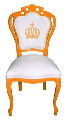 Pompöös by Casa Padrino Luxus Barock Esszimmerstuhl Orange / Weiss - Pompööser Barock