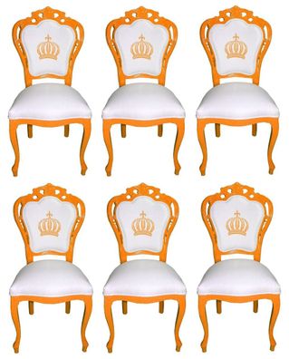 Pompöös by Casa Padrino Luxus Barock Esszimmerstühle Weiß / Orange - Pompööse Barock