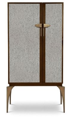 Casa Padrino Designer Barschrank Braun / Grau / Messing 90 x 50 x H. 160 cm - Massivh