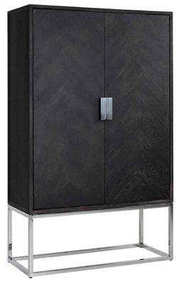 Casa Padrino Luxus Barschrank Schwarz / Silber 108 x 45 x H. 175 cm - Massivholz Schr