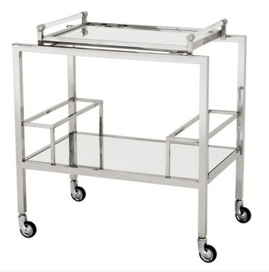 Casa Padrino Luxus Bar Trolley Servierwagen aus Edelstahl und Glas 72 x 47 x H. 72 cm