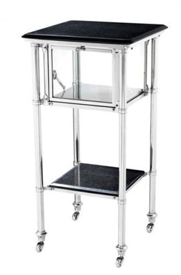 Casa Padrino Luxus Bar Trolley Servierwagen Edelstahl mit Glasfach und Granitplatten