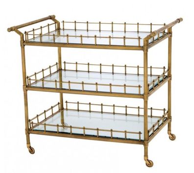 Casa Padrino Luxus Bar Trolley Servierwagen Messing antikstil - geschliffenes Glas