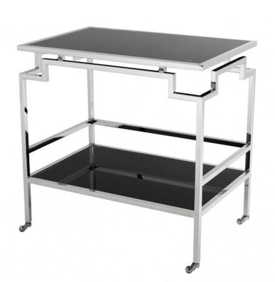 Casa Padrino Luxus Bar Trolley Servierwagen Edelstahl vernickelt / schwarzes Glas - L