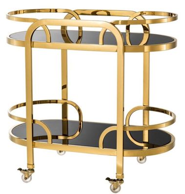 Casa Padrino Luxus Servierwagen Gold / Schwarz 85 x 46,5 x H. 80,5 cm - Hotel Restaur