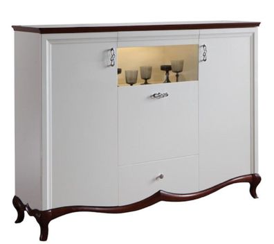 Casa Padrino Luxus Art Deco Barschrank Weiß / Dunkelbraun 164,2 x 46,5 x H. 123 cm