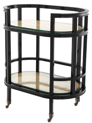 Casa Padrino Mahagoni Servierwagen Schwarz / Naturfarben / Antik Bronze 71 x 44 x H