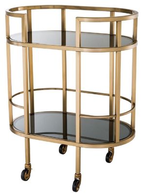 Casa Padrino Luxus Servierwagen Messingfarben / Schwarz 70 x 43 x H. 81 cm - Edelstah