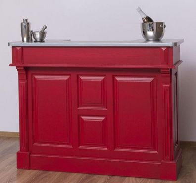 Casa Padrino Landhausstil Theke Rot / Silber 140 x 51 x H. 107 cm - Massivholz Theken