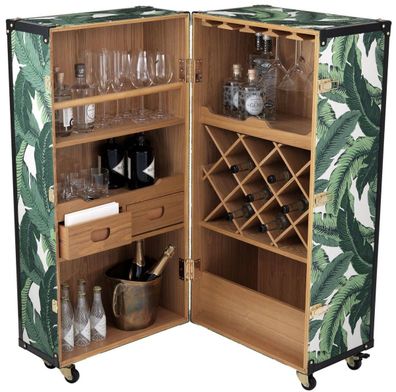 Casa Padrino Luxus Weinschrank mit Rollen Grün / Weiß / Schwarz / Gold 58 x 58 x H. 1