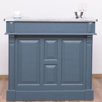Casa Padrino Landhausstil Theke Blau / Silber 120 x 65 x H. 107 cm - Massivholz Theke