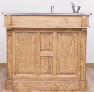 Casa Padrino Landhausstil Theke Naturfarben / Silber 120 x 65 x H. 107 cm - Massivhol