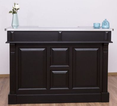 Casa Padrino Landhausstil Theke Schwarz / Silber 160 x 65 x H. 107 cm - Massivholz Th