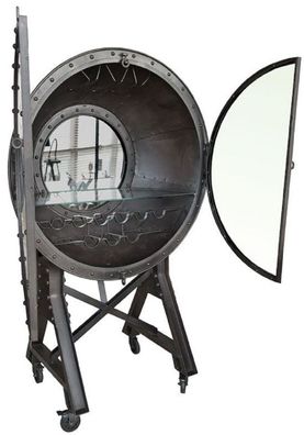 Casa Padrino Metall Barschrank mit 2 Glastüren und Rollen Schwarz 115 x 70 x H. 182 c