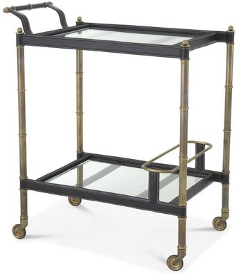 Casa Padrino Luxus Servierwagen Vintage Messingfarben / Schwarz 74 x 44,5 x H. 84 cm
