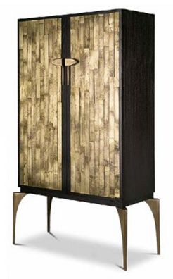 Casa Padrino Designer Barschrank Dunkelbraun / Gold / Messing 100 x 46 x H. 166 cm