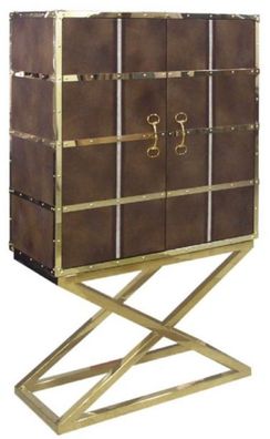 Casa Padrino Luxus Barschrank Braun / Gold 108 x 48 x H. 180 cm - Edler Weinschrank m
