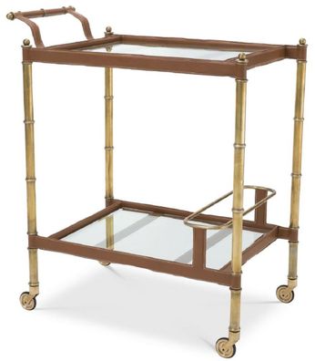 Casa Padrino Luxus Servierwagen Vintage Messingfarben / Braun 74 x 44,5 x H. 84 cm