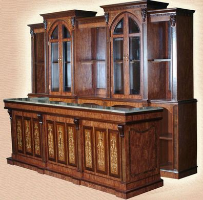 Casa Padrino Luxus Massivholz Bar mit Marmorplatte Dunkelbraun / Braun / Cremefarben