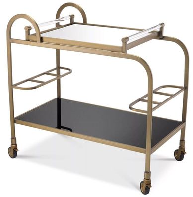 Casa Padrino Luxus Servierwagen mit abnehmbarem Tablett Messingfarben / Schwarz 83 x