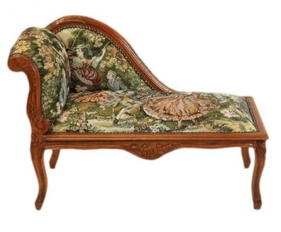 Casa Padrino Barock Kinder Chaiselongue Gobelin Muster / Mahagoni - Tron Barock Möbel