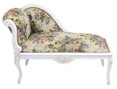 Casa Padrino Barock Kinder Chaiselongue Blumen Muster / Antik Weiss - Recamiere Baroc