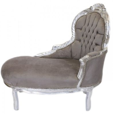 Casa Padrino Barock Kinder Chaiselongue Grau / Silber Mod2 - Barock Möbel