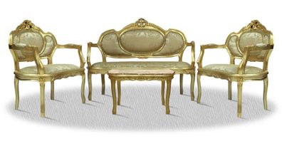 Casa Padrino Barock Salon Set mit Sitzbank 2 Stühlen und Tisch - Hotel Möbel