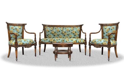 Casa Padrino Salon Set antik braun blau mit Blumenmuster - Luxus Kollektion