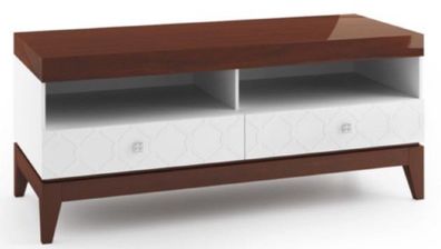 Casa Padrino Luxus Sideboard mit 2 Schubladen Weiß / Hochglanz Braun 111,2 x 45 x H