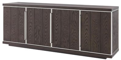 Casa Padrino Luxus Sideboard mit 4 Türen Braun / Silber 200 x 49,5 x H. 78 cm - Wohnz